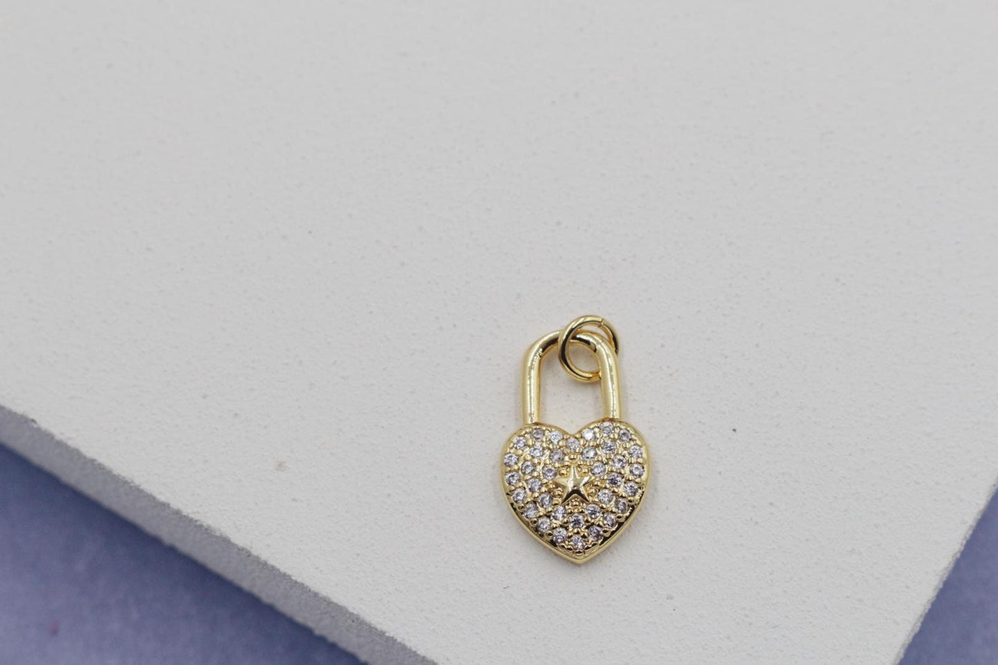 Heart Shaped Lock with Gold Star Center Detail Pendant