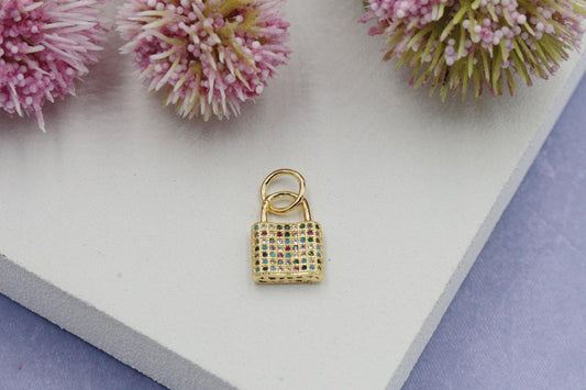 Colorful Cubic Zirconia Lock with Detailed Back Pendant