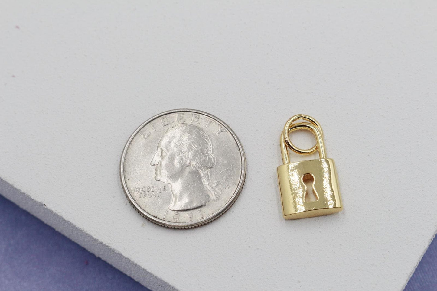 Solid Gold Lock with Key Hole Front and Back Pendant