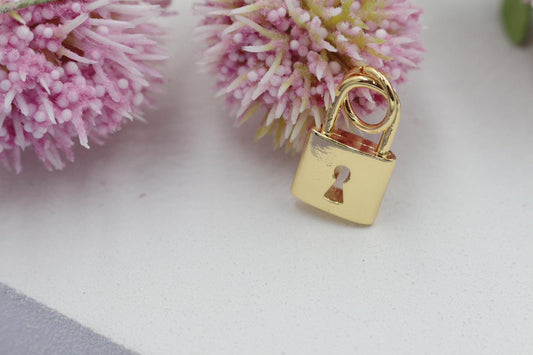 Solid Gold Lock with Key Hole Front and Back Pendant