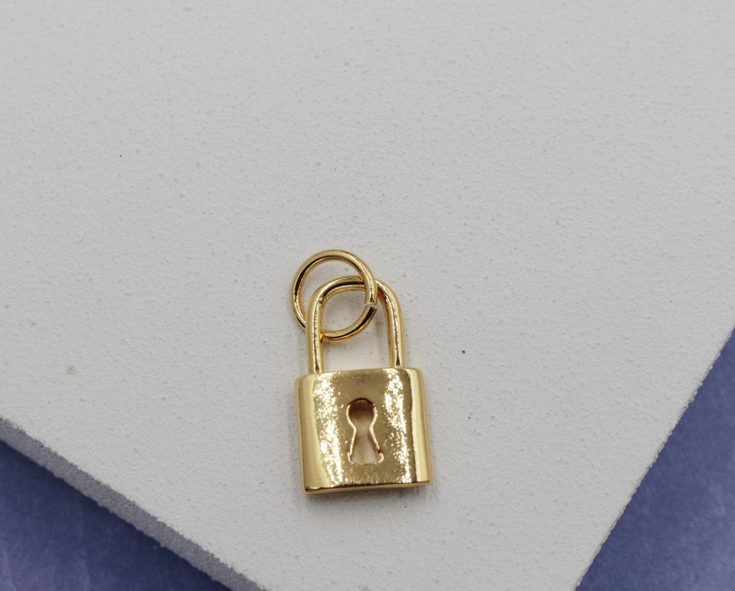 Solid Gold Lock with Key Hole Front and Back Pendant