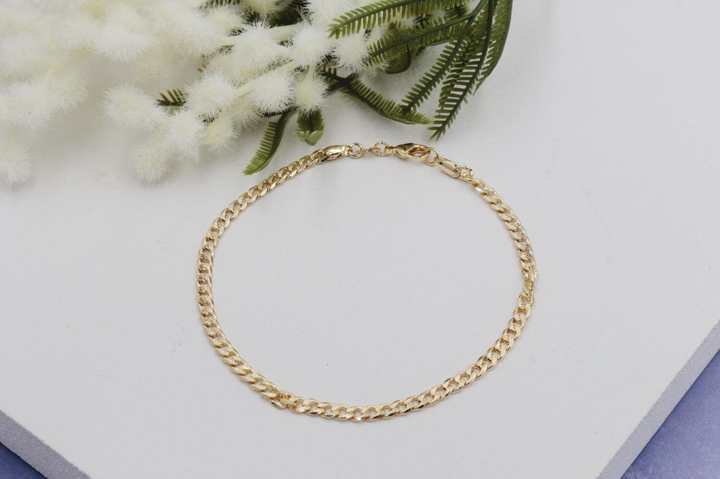 Thin Diamond Cuban Link Chain Anklet 3mm