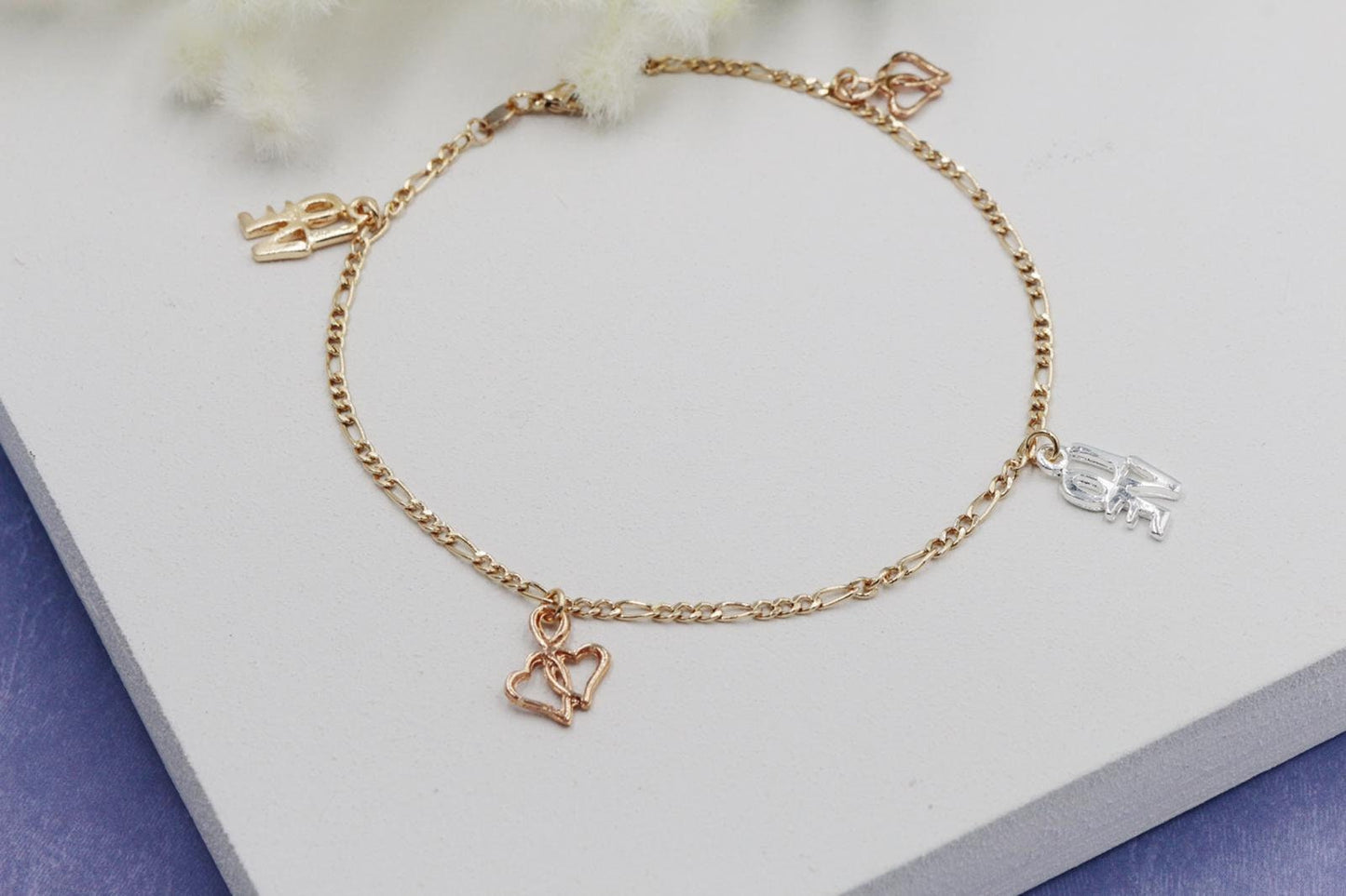 Three Tone Love Charms Anklet