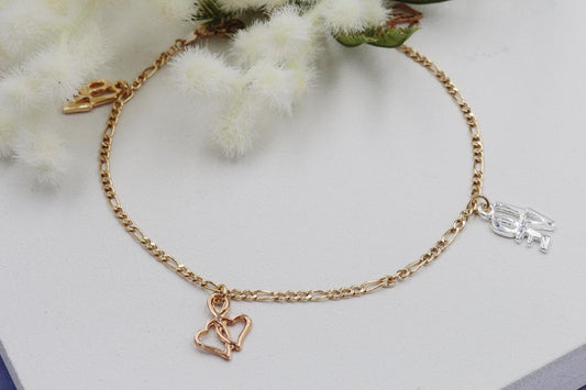 Three Tone Love Charms Anklet