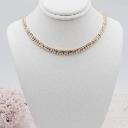 Cubic Zirconia Baguette Strand Choker 5mm