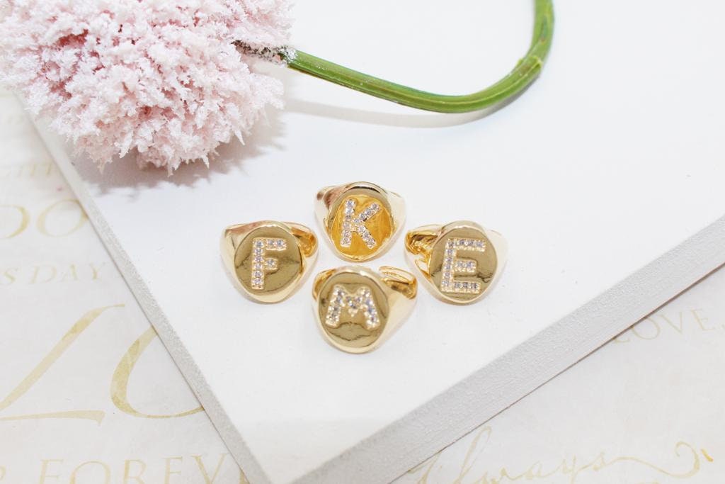 A-Z Initial Signet Adjustable Pinky Ring