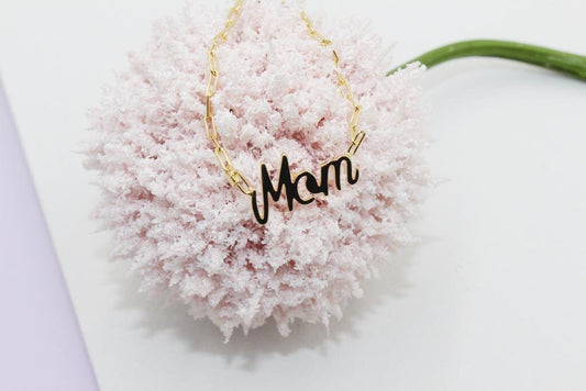 Mom Script Paperclip Chain Necklace