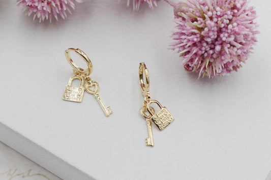 Lock and Key Huggies Earrings