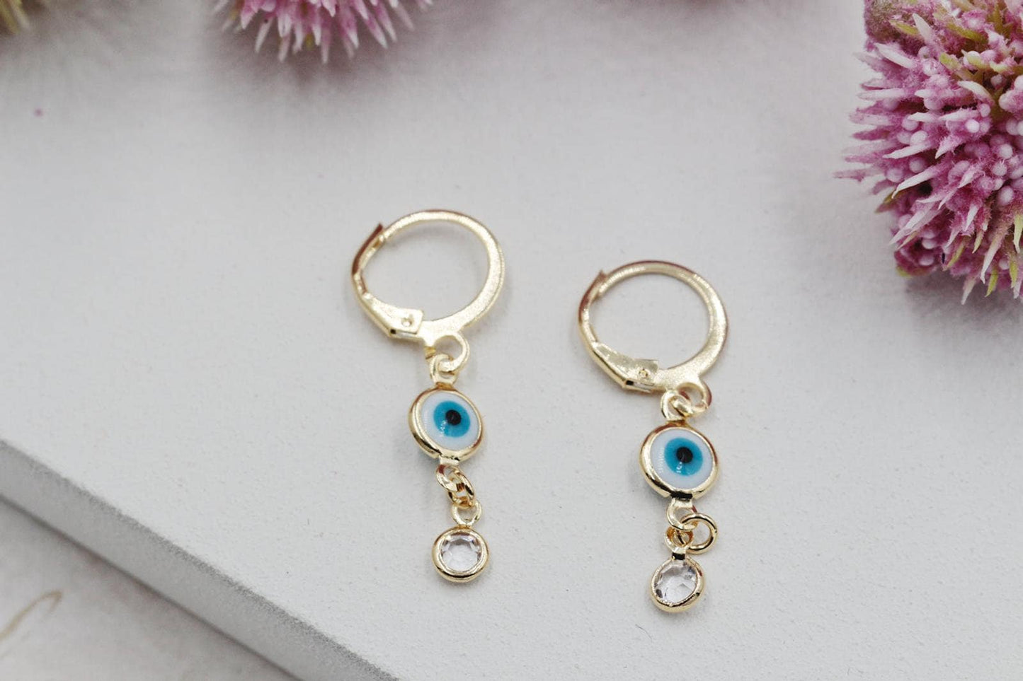 Evil Eye with Cubic Zirconia Stones Huggies Earrings