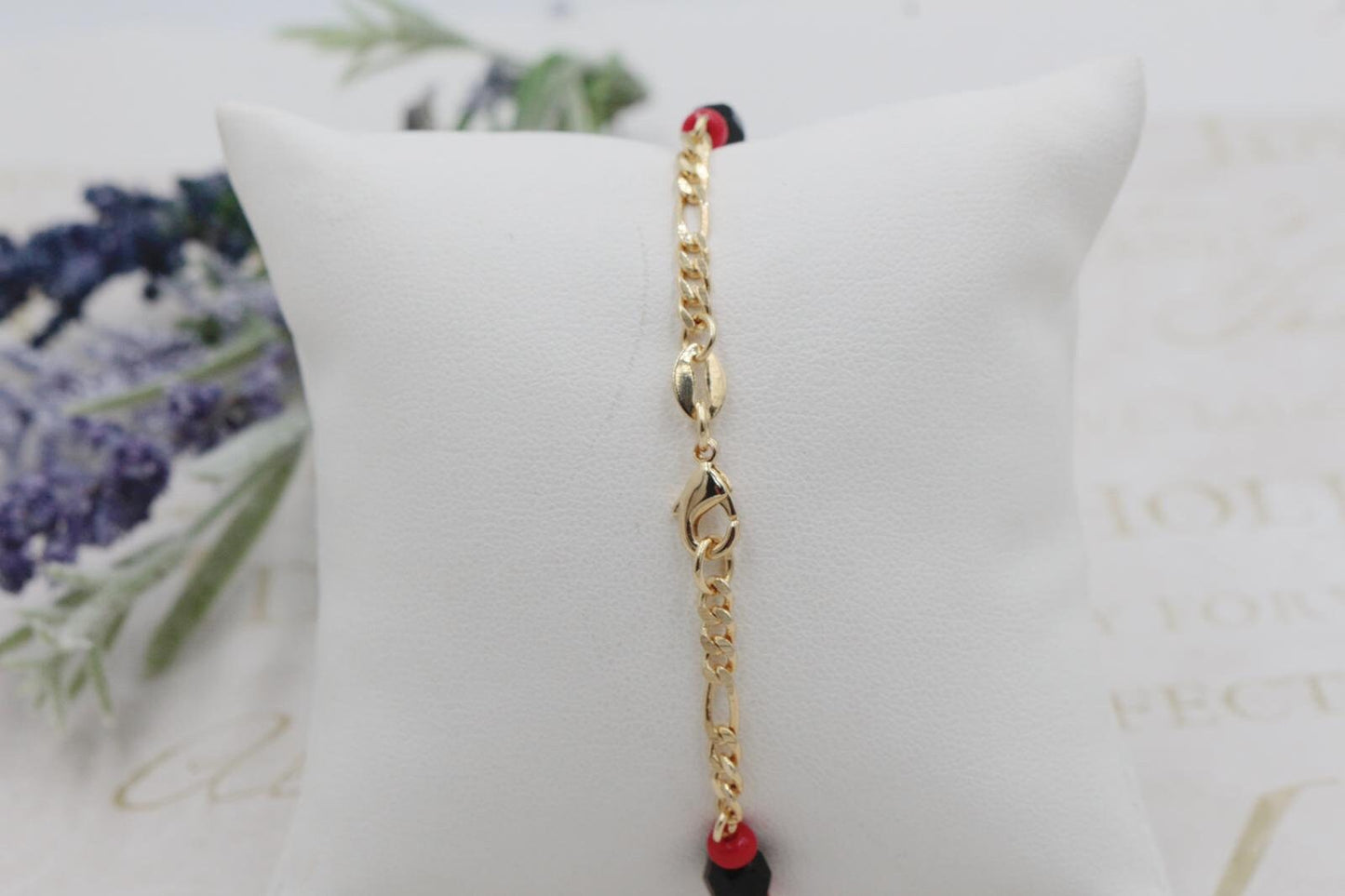 Black and Red Charms Figaro Chain Bracelet