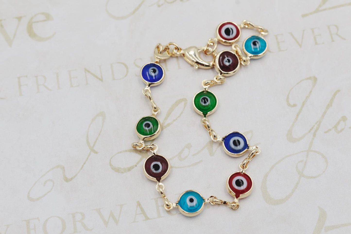 Colorful Glass Evil Eye Clip Chain Bracelet