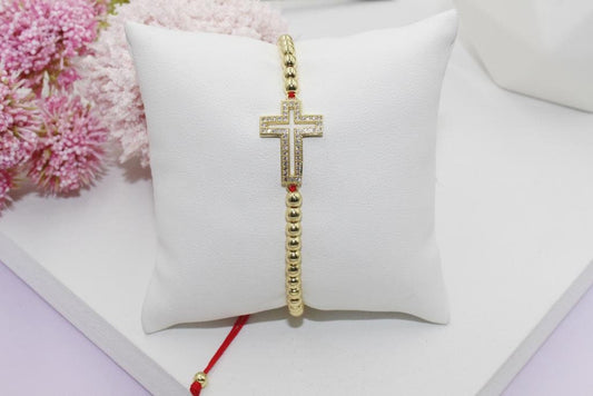 Beaded Bracelet with Cubic Zirconia Open Cross Pendant