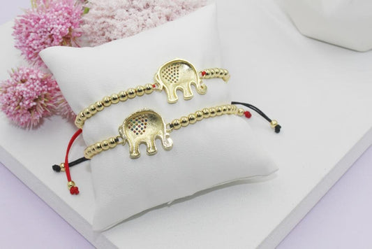 Beaded Bracelet with Colorful Cubic Zirconia Elephant Pendant