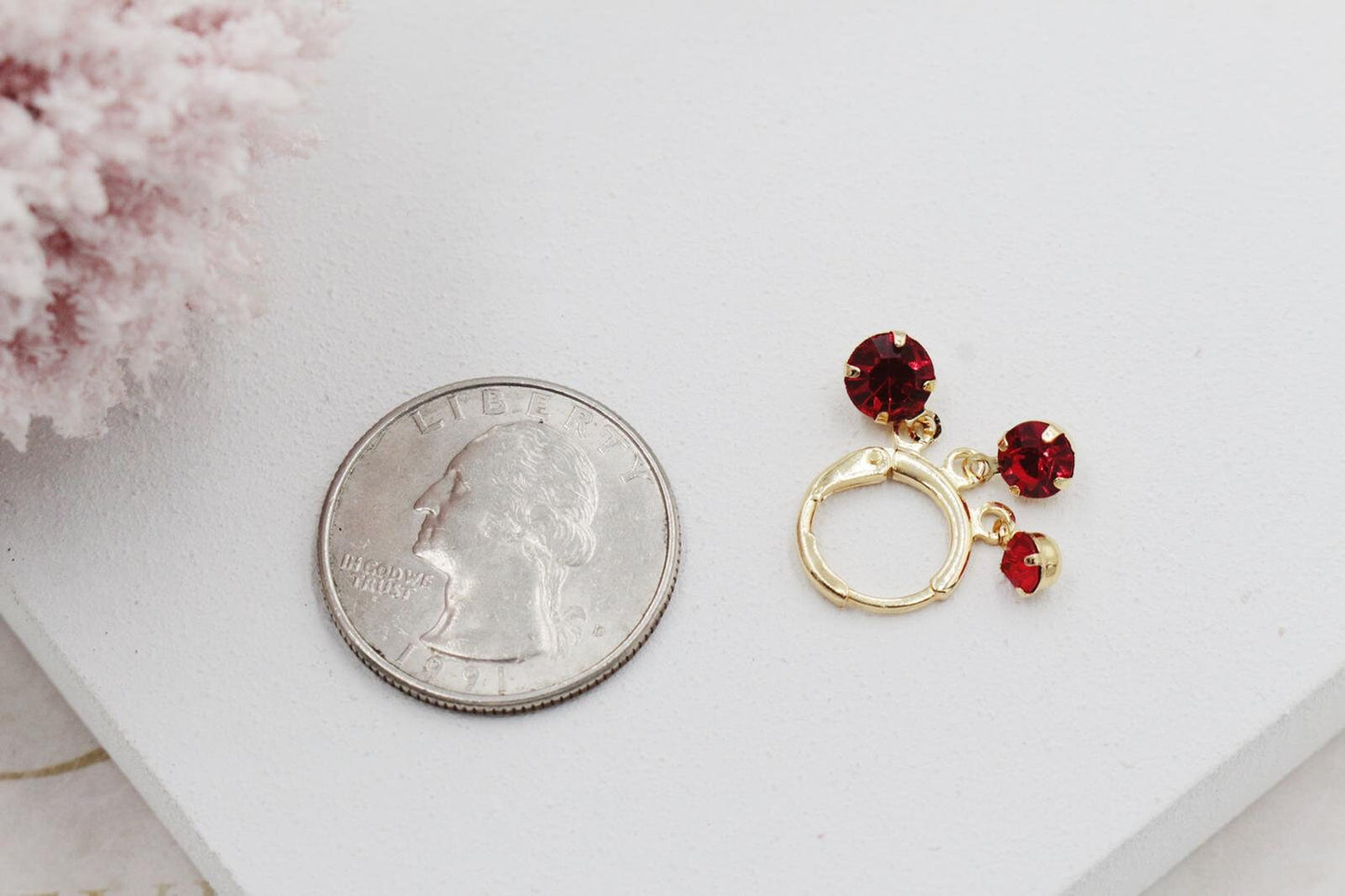 Red or White Cubic Zirconia Trio Huggies Earrings