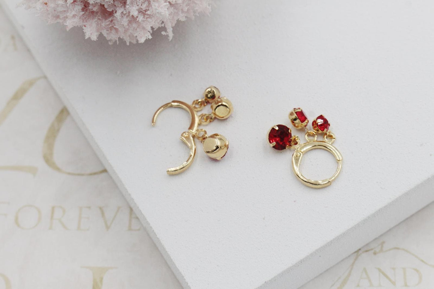 Red or White Cubic Zirconia Trio Huggies Earrings