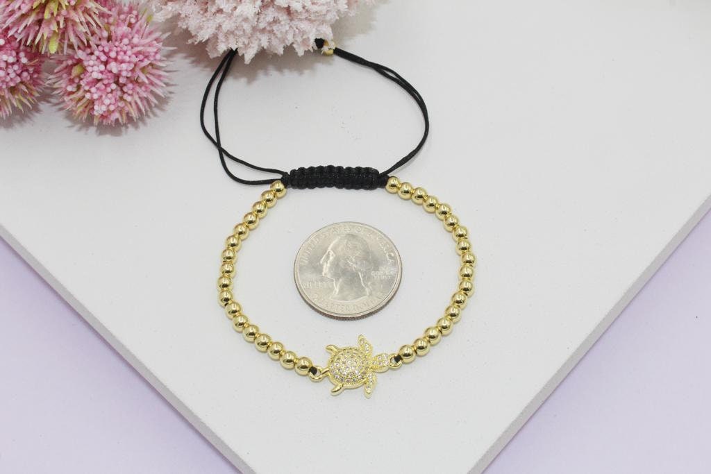 Beaded Bracelet with Cubic Zirconia Turtle Pendant