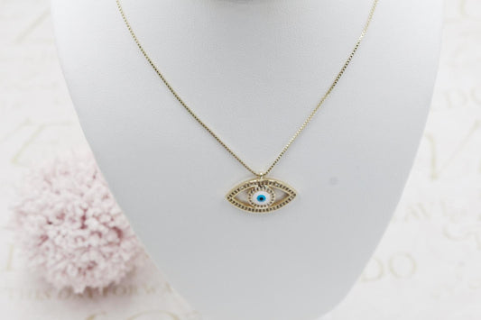 Complete Cubic Zirconia Big Blue Eye Pendant Necklace