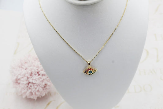 Colorful Cubic Zirconia Eye Pendant Necklace