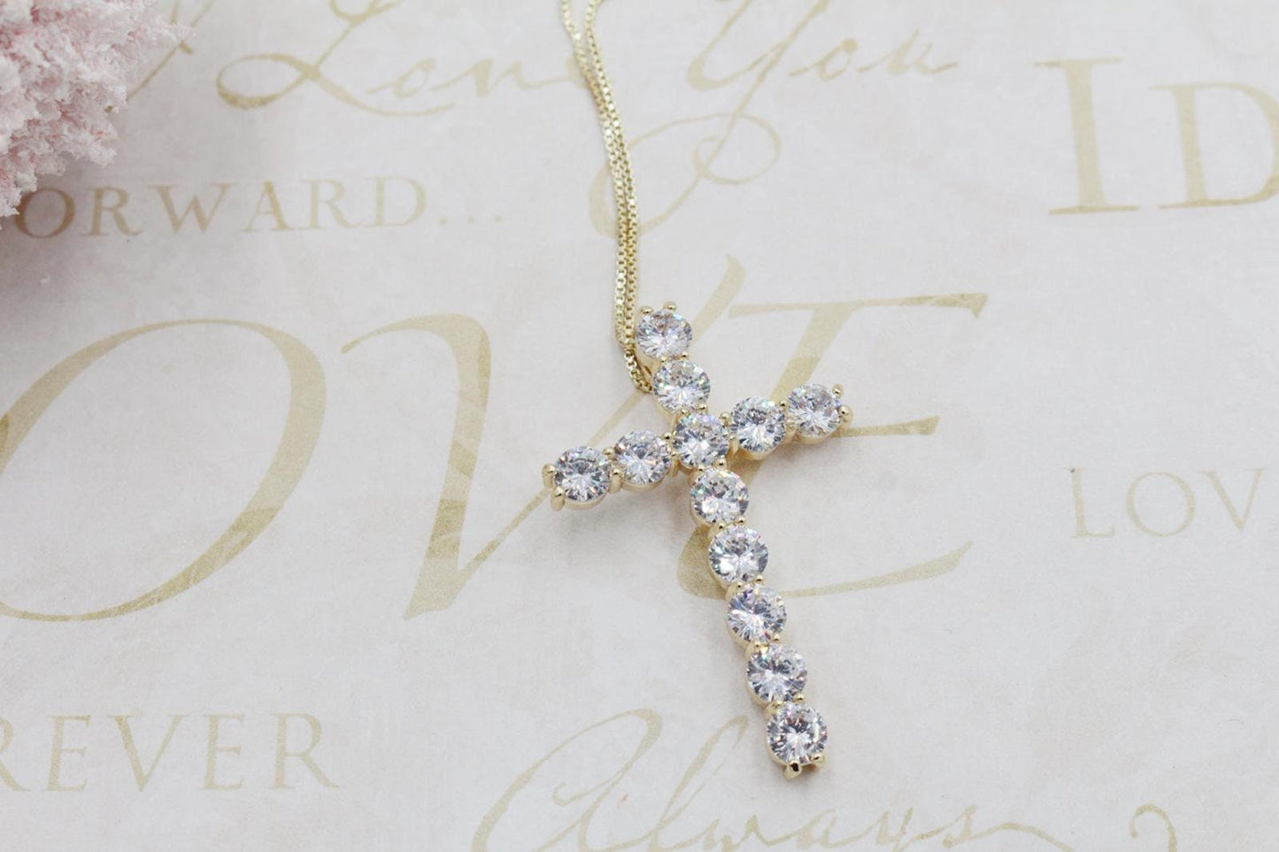 Stunning Large Cubic Zirconia Cross Pendant Necklace