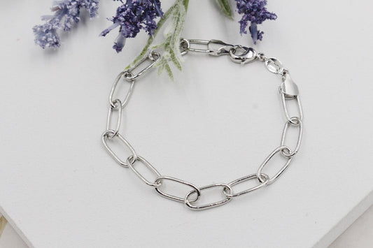 Rhodium Round PaperClip Chain Bracelet