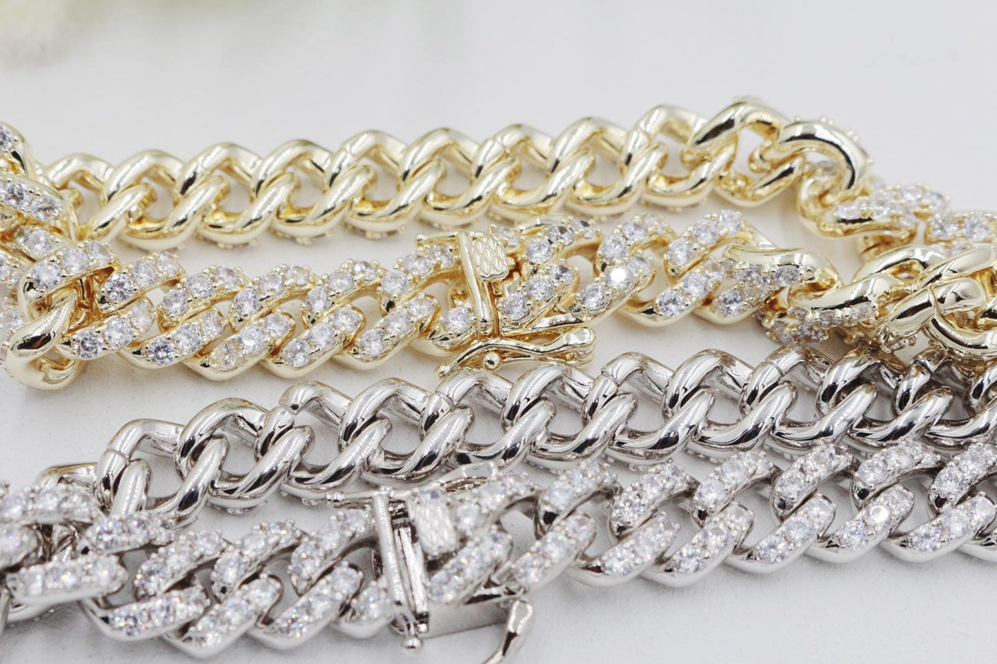 Cubic Zirconia Cuban Link Chain Anklet with Open Box Clasp