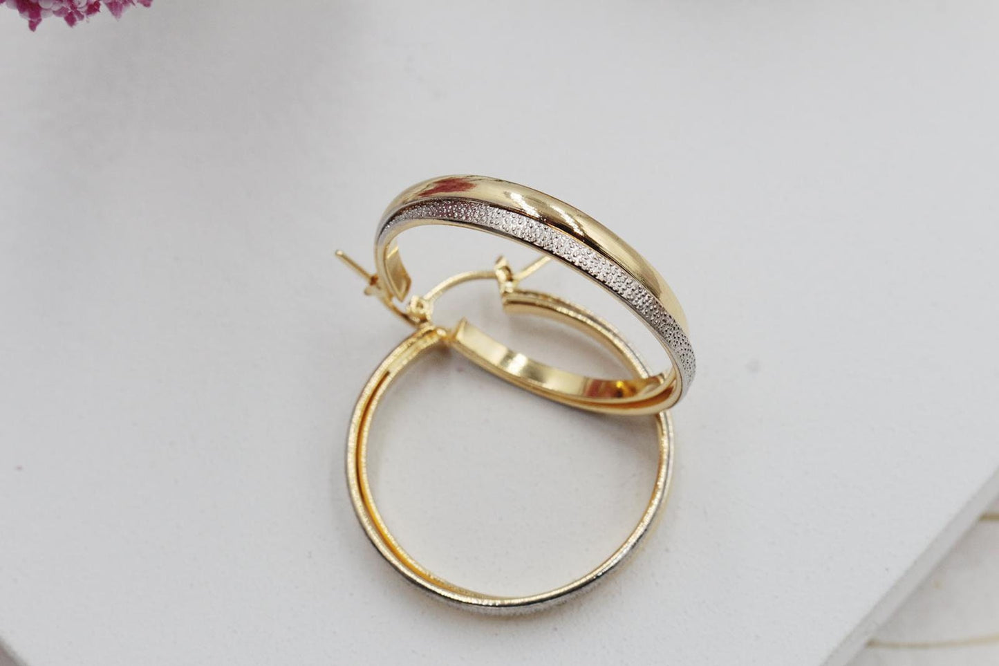 Gold Double Silver Sparkle Hoop Earrings