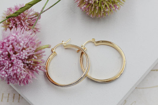 Gold Double Silver Sparkle Hoop Earrings