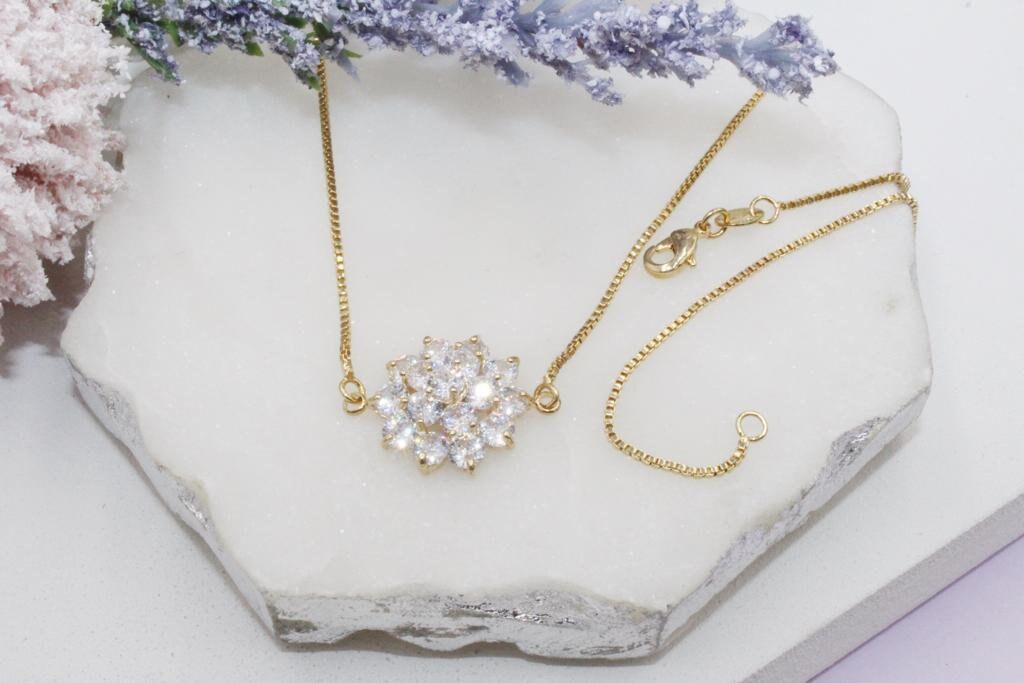 Clear Cubic Zirconia Flower Box Chain Necklace