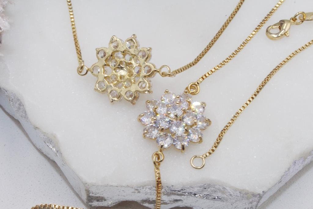 Clear Cubic Zirconia Flower Box Chain Necklace