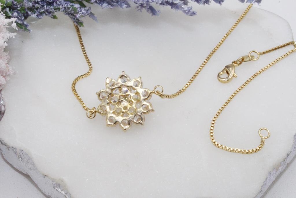 Clear Cubic Zirconia Flower Box Chain Necklace