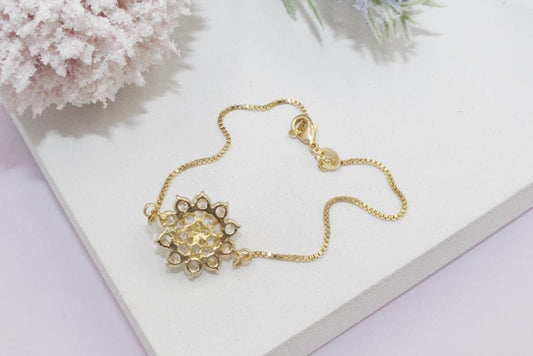 Cubic Zirconia Flower Box Chain Bracelet