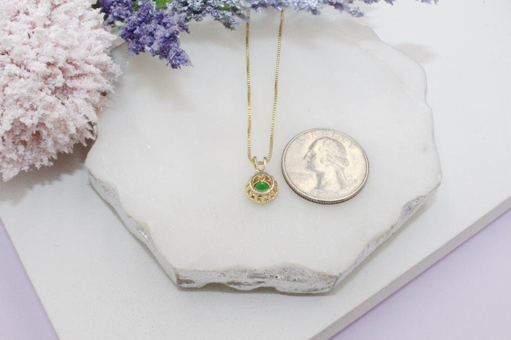 Green Stone with Clear Cubic Zirconia Necklace