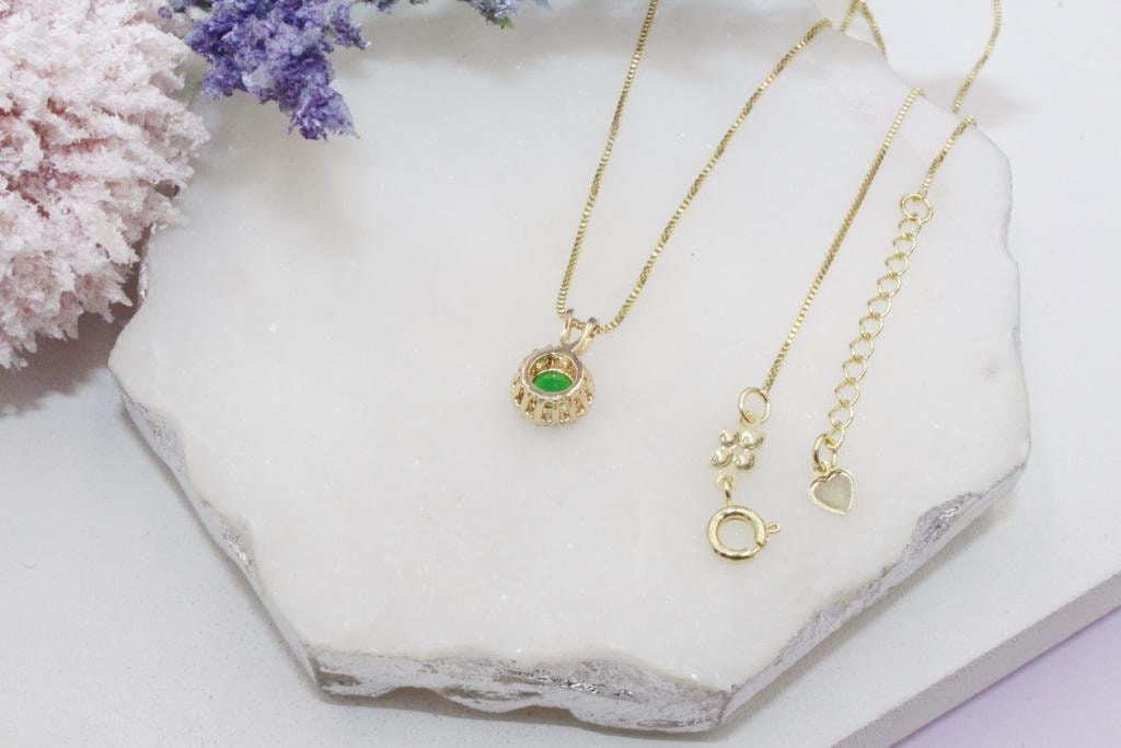 Green Stone with Clear Cubic Zirconia Necklace