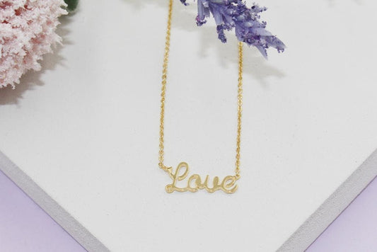 Love Cursive Script Rolo Chain Necklace