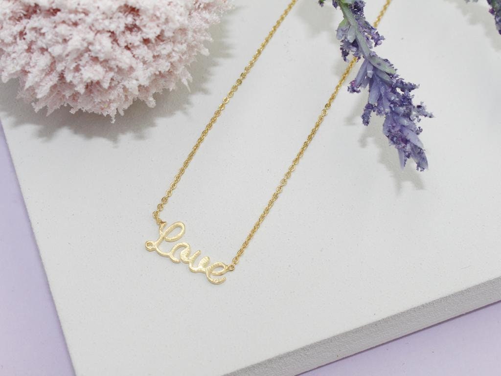 Love Cursive Script Rolo Chain Necklace