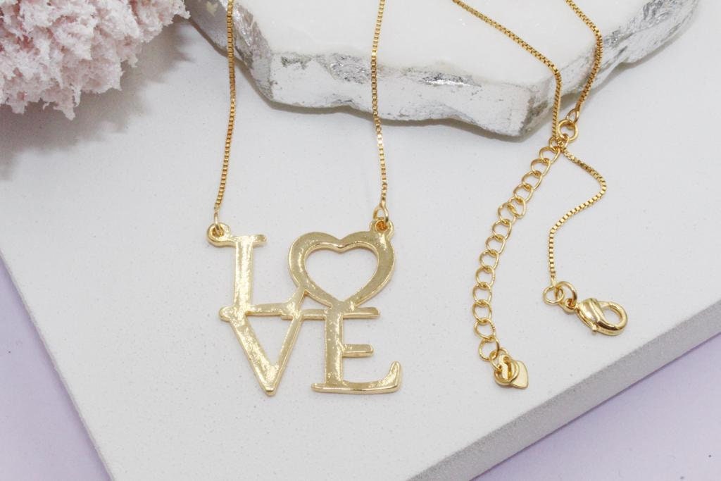 Modern "LOVE" Script Box Chain Necklace