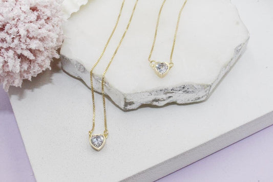 Cubic Zirconia Hearts Double End Box Chain Necklace