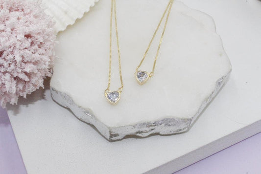 Cubic Zirconia Hearts Double End Box Chain Necklace