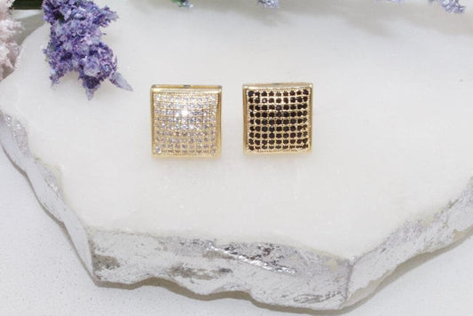 Micro Cubic Zirconia Square Stud Earrings