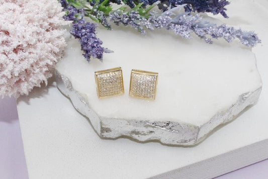 Micro Cubic Zirconia Square Stud Earrings