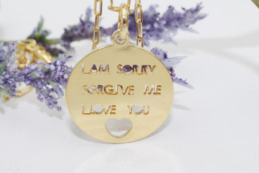 Apologize Medallion Pendant PaperClip Chain Necklace