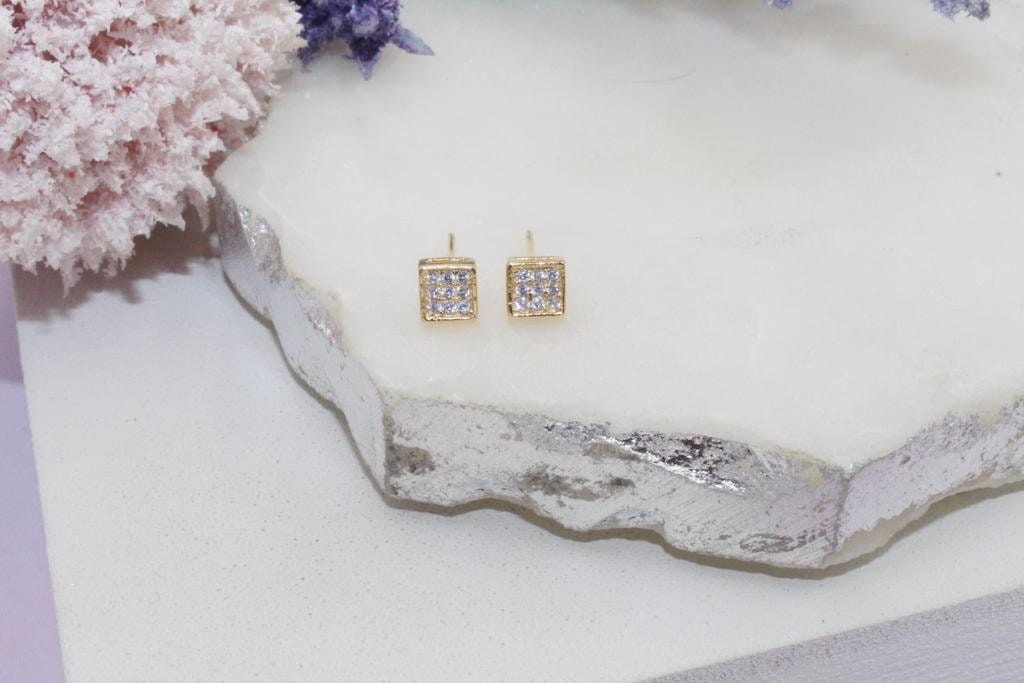 Micro Cubic Zirconia Square Stud Earrings