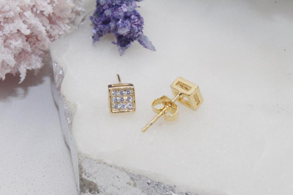 Micro Cubic Zirconia Square Stud Earrings