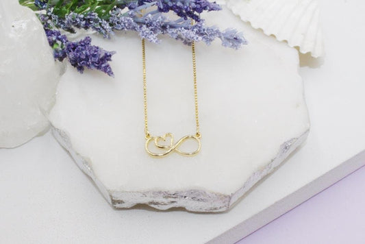 Heart Accent Infinity Sign Box Chain Necklace