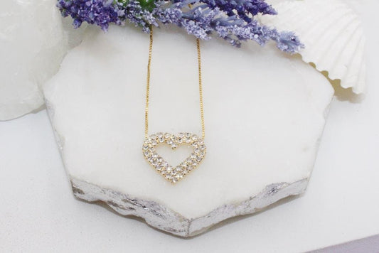 Dainty Cubic Zirconia Heart Box Chain Necklace