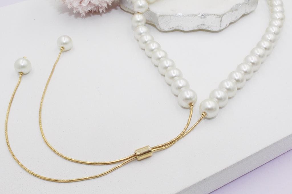 Faux Pearl Necklace Adjustable