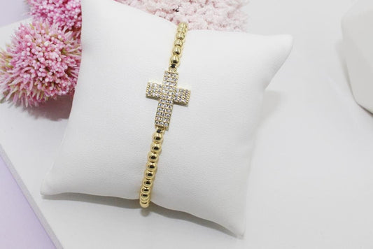 Beaded Bracelet with Cubic Zirconia Cross Pendant