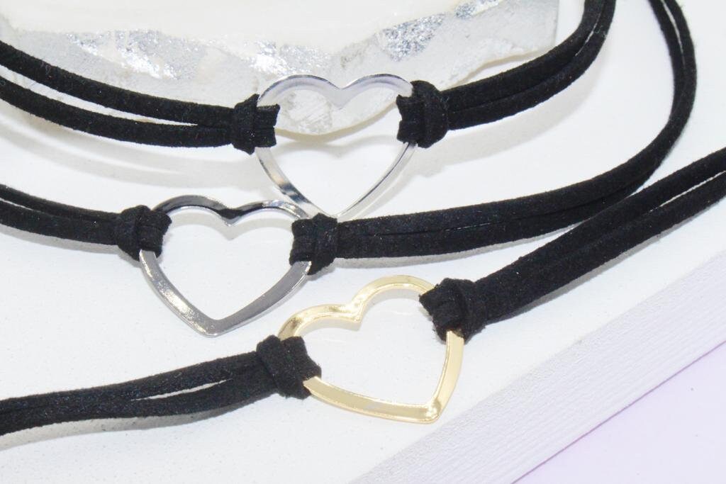 Heart Black Suede Rope Choker