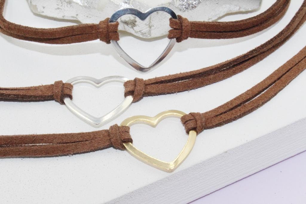 Heart Brown Suede Rope Choker