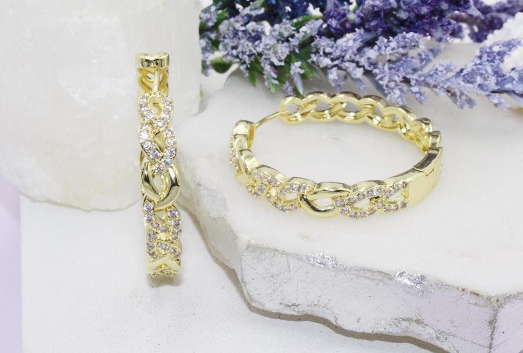 Micro Pave Cubic Zirconia Twisted Hoops